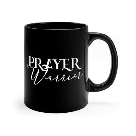 Black Ceramic Mug - 11oz, Prayer Warrior Script Style Illustration