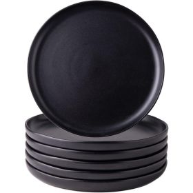 Ceramic Dinner Plates Set of 6, Wavy Rim 10.5 Inch Stoneware Dish Set, Large Dinnerware Plates (Color: Black)